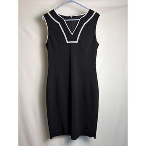 Tommy Hilfiger Black Sleeveless Midi Dress with White Crochet Trim – Size 10